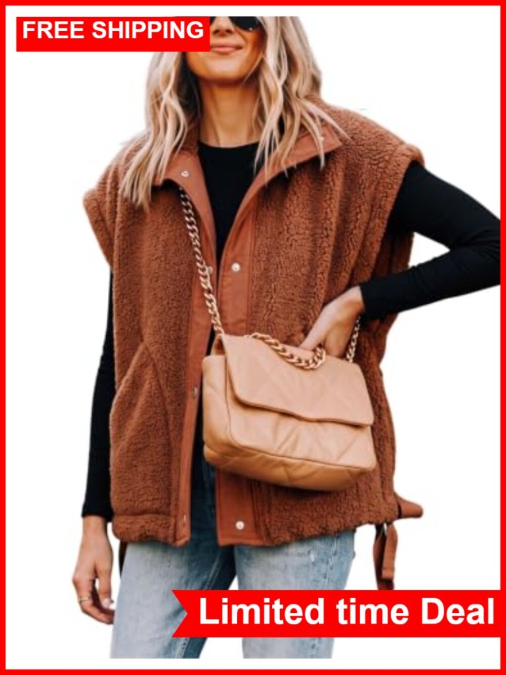 Athlisan Fleece Vest Casual Sleeveless Button Down Sherpa Jacket Outerwear